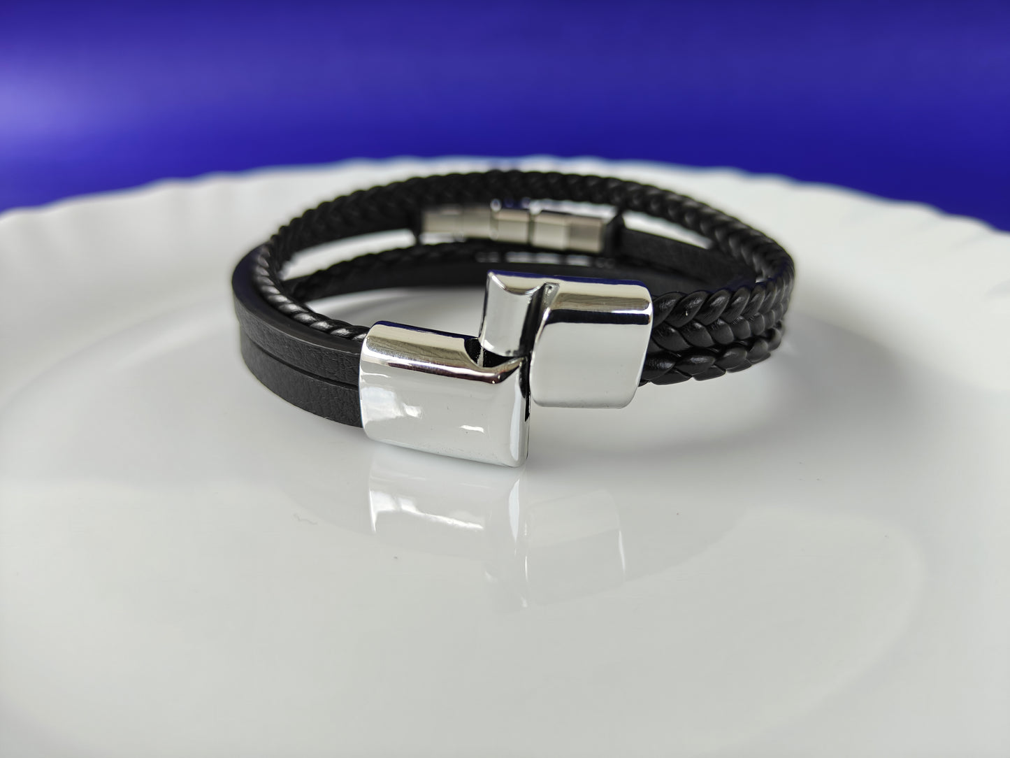 BLACK LEATHER BRACELET FOUR LAYER