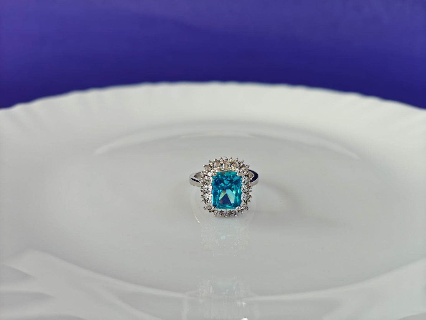 SILVER TOPAZ BLUE ADJUSTABLE RING X