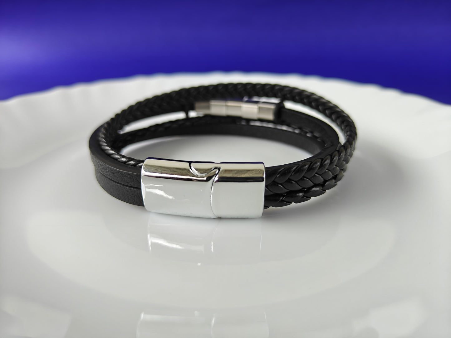 BLACK LEATHER BRACELET FOUR LAYER