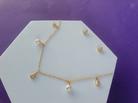 FULLY ADJUSTABLE GOLD CHAIN COMBO WITH EARRINGS J CEI X