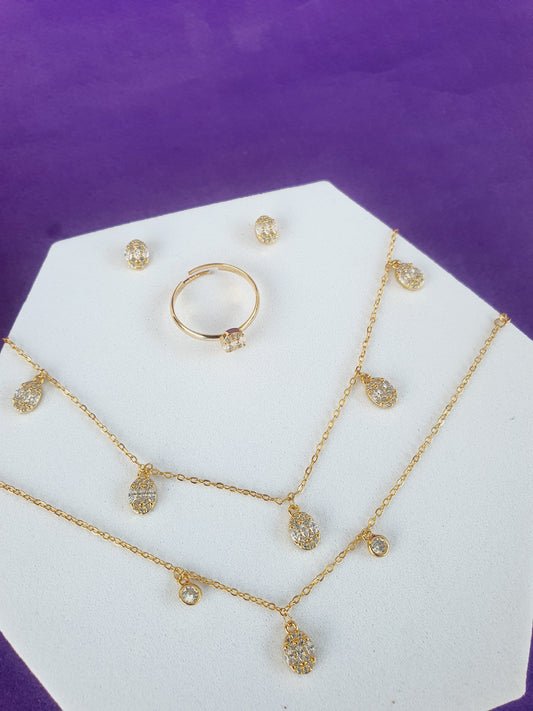 FULLY ADJUSTABLE GOLD CHAIN COMBO WITH EARRINGS  O CEI X