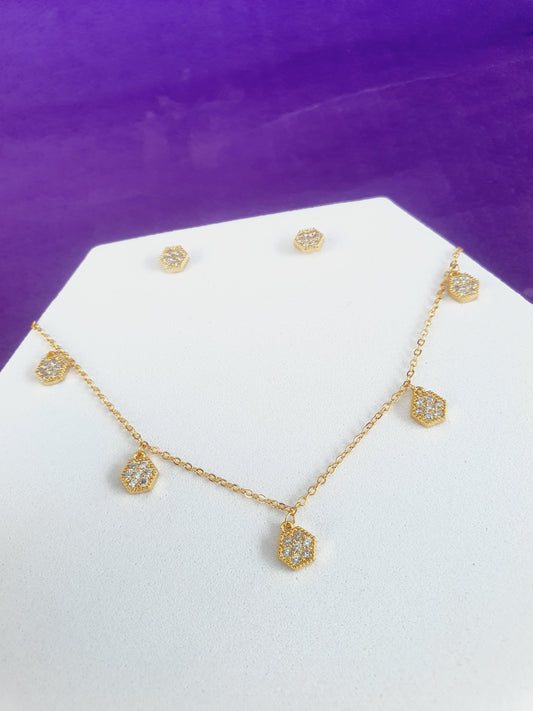 FULLY ADJUSTABLE GOLD CHAIN COMBO WITH EARRINGS A CEI X