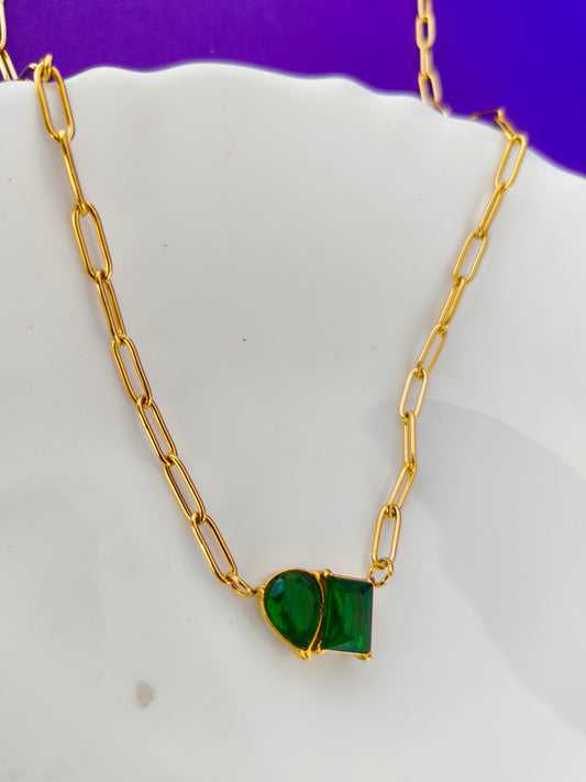 GOLD GREEN STONE CHAIN  K5 S8