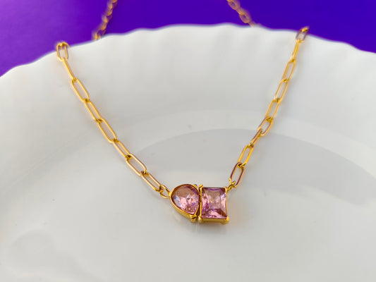 GOLD PINK STONE CHAIN L5 S8