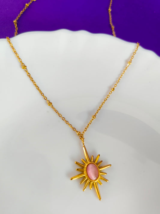 GOLD PINK STONE CHAIN F S1