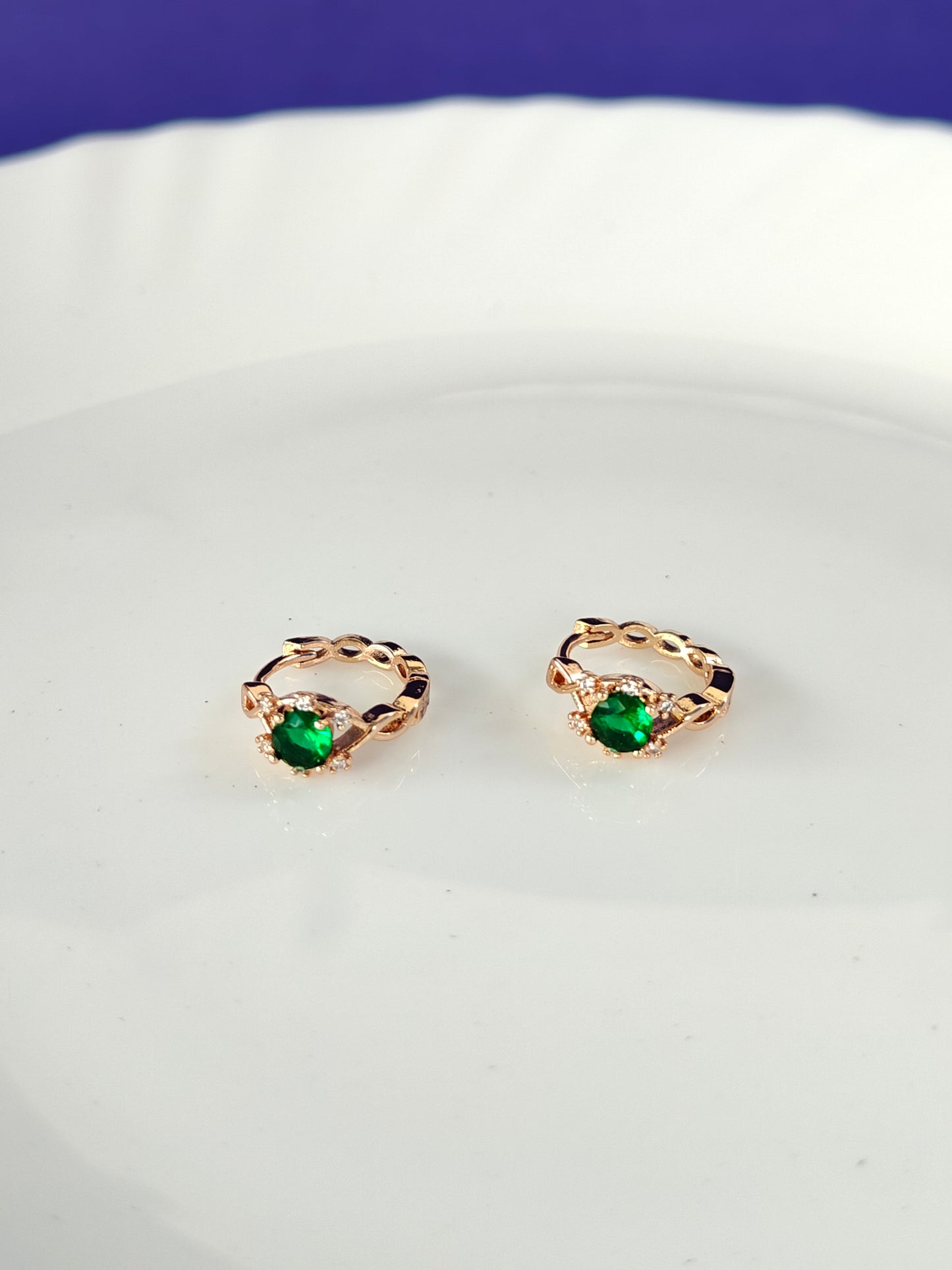 ROSEGOLD EARRING Z15 Green stone