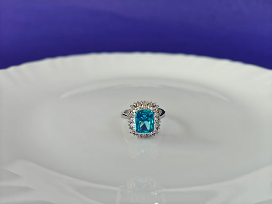 SILVER TOPAZ BLUE ADJUSTABLE RING X