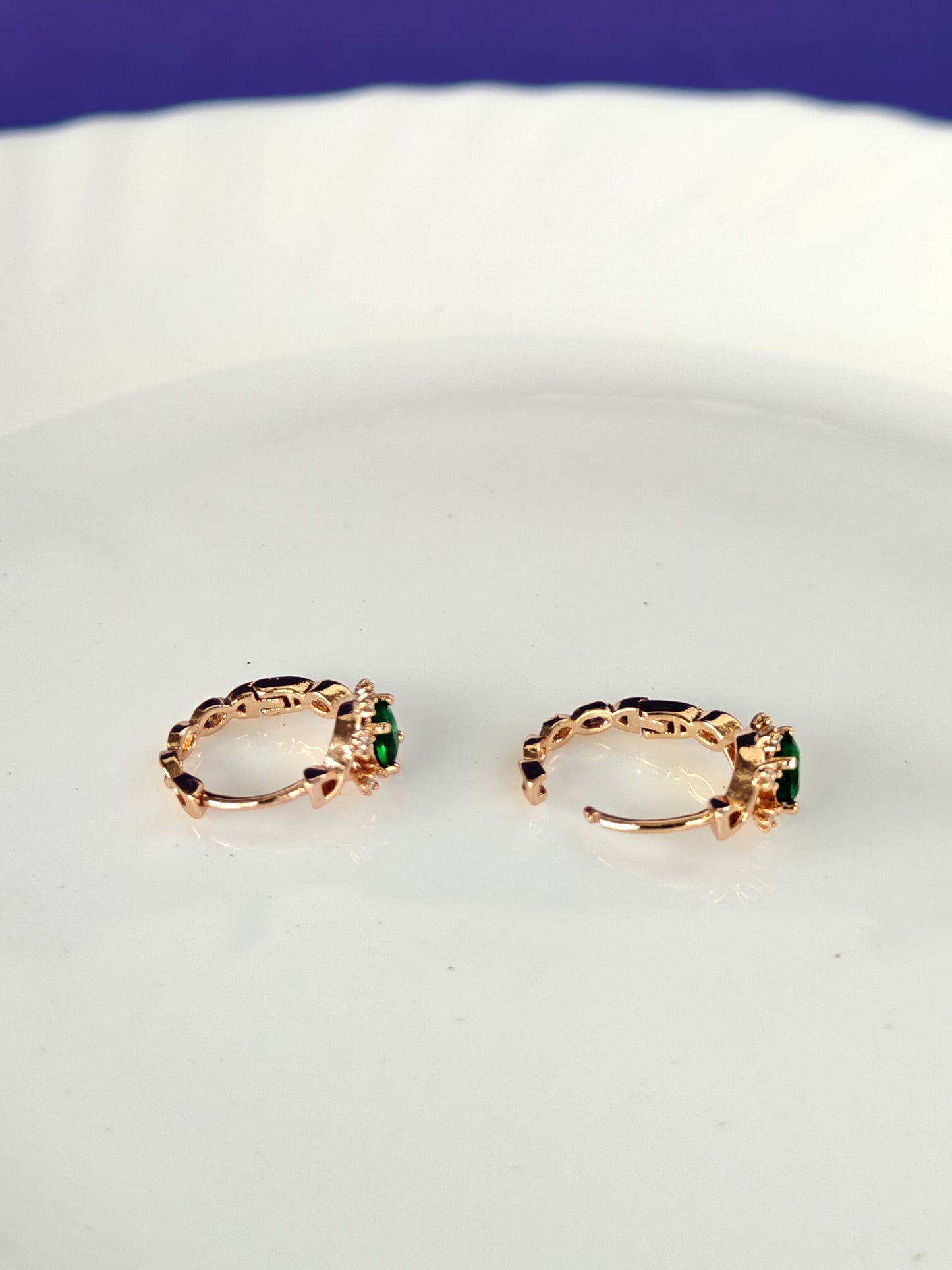 ROSEGOLD EARRING Z15 Green stone