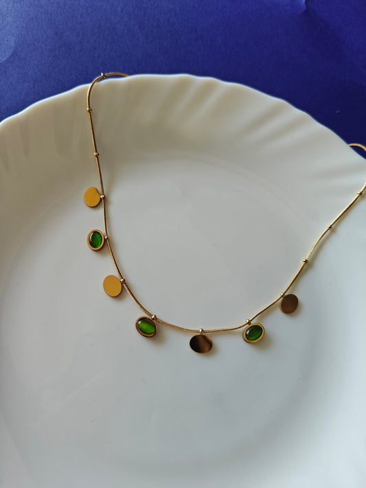CHARM GOLD CHAIN G 11M' Green Stone